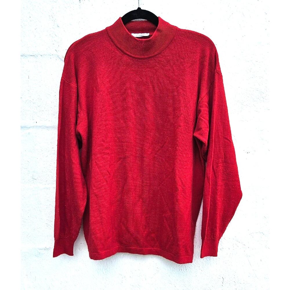 Vintage Esisto Sweater‎ Womens Size XL Red Wool Mock Neck Preppy Old Money Italy